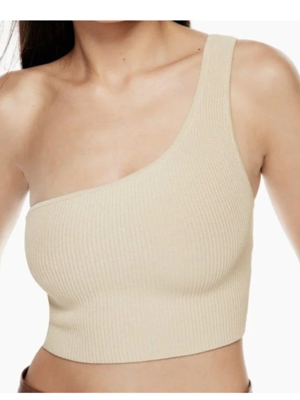 Aritzia Babaton Sculpt One-Shoulder Ribbed Crop Top - Beige Size Medium NWOT